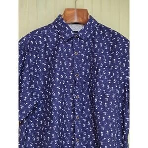 Rue Saint-Patrick Shirt Mens XL Blue Palm Tree Print Short‎ Sleeve Button Front